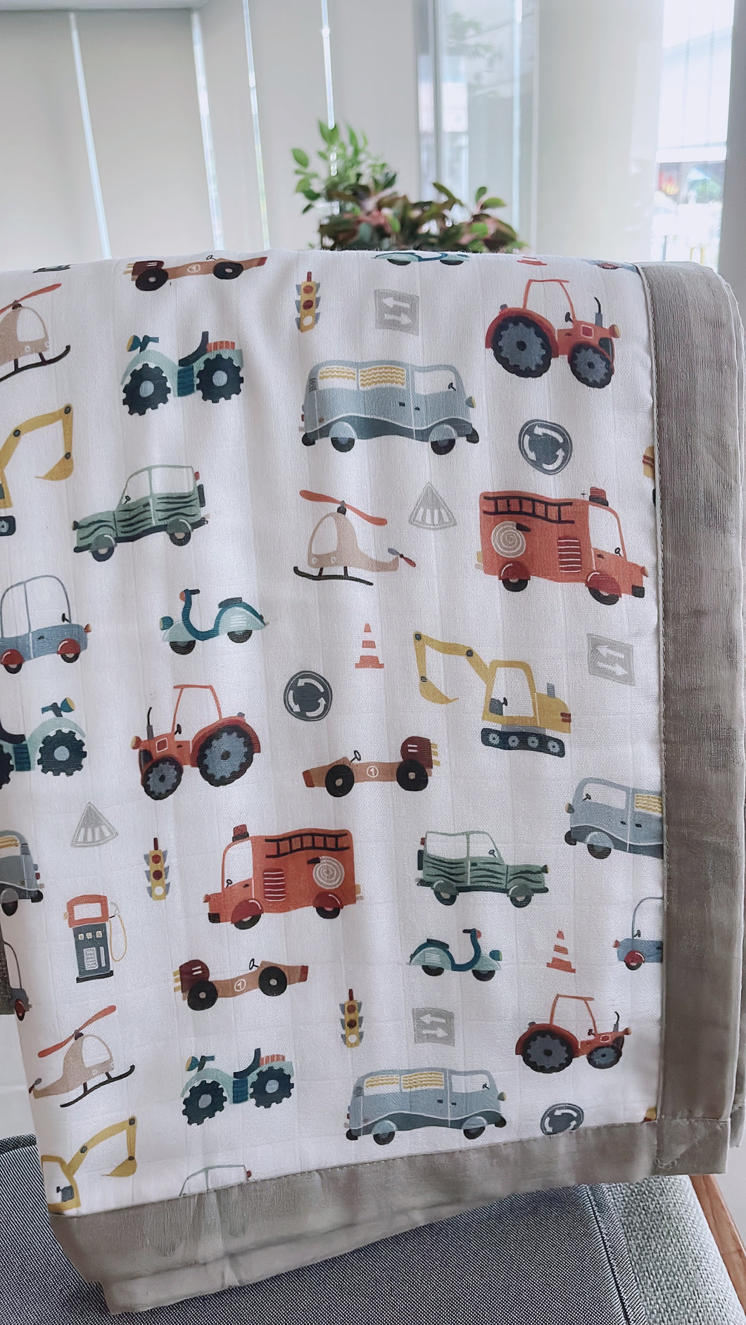 Vehicles 6 Layer Bamboo Muslin Blanket