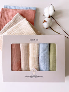 Cotton Muslin Wash Cloths - 5 pc pack