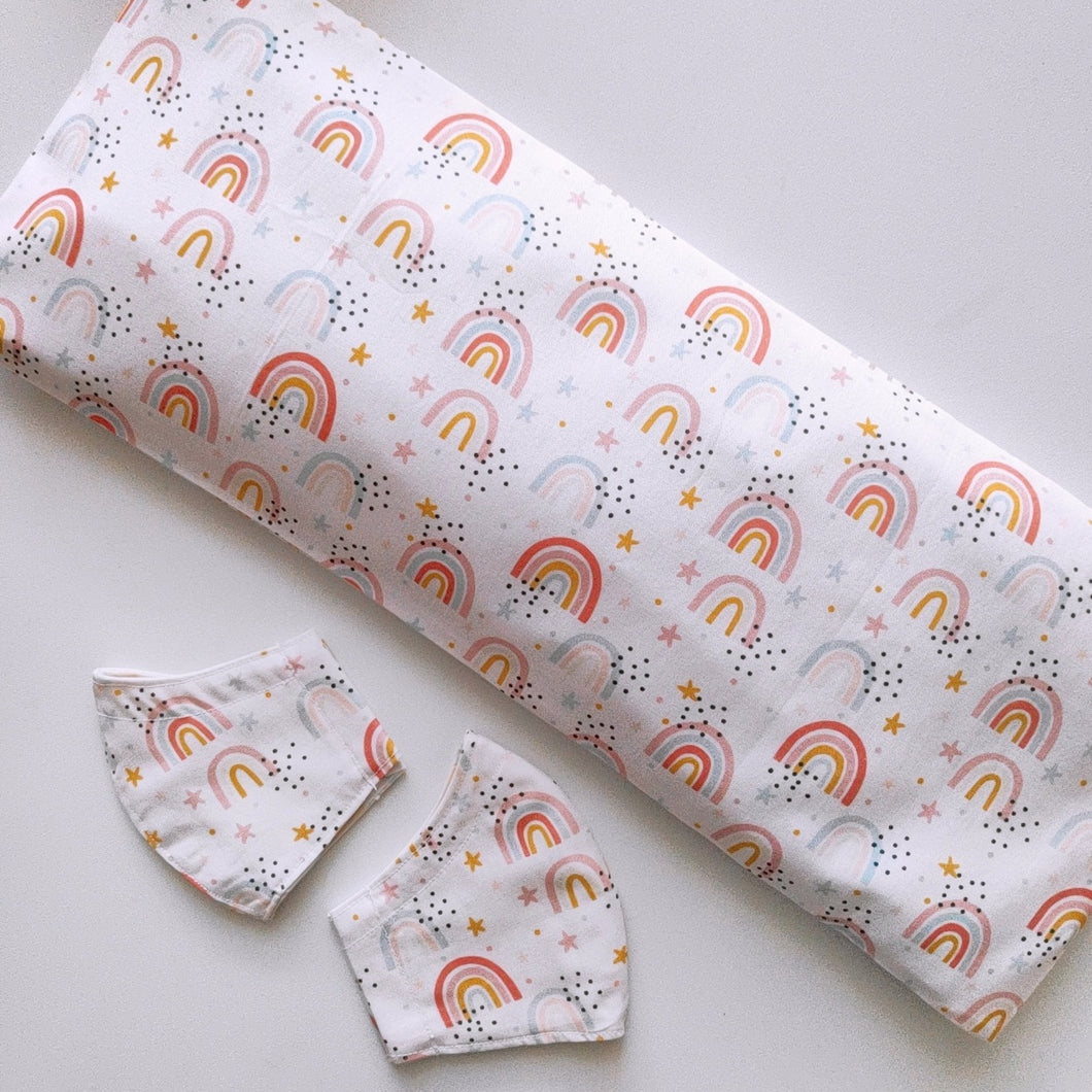 Rainbows on Beige Beansprout Husk Pillow