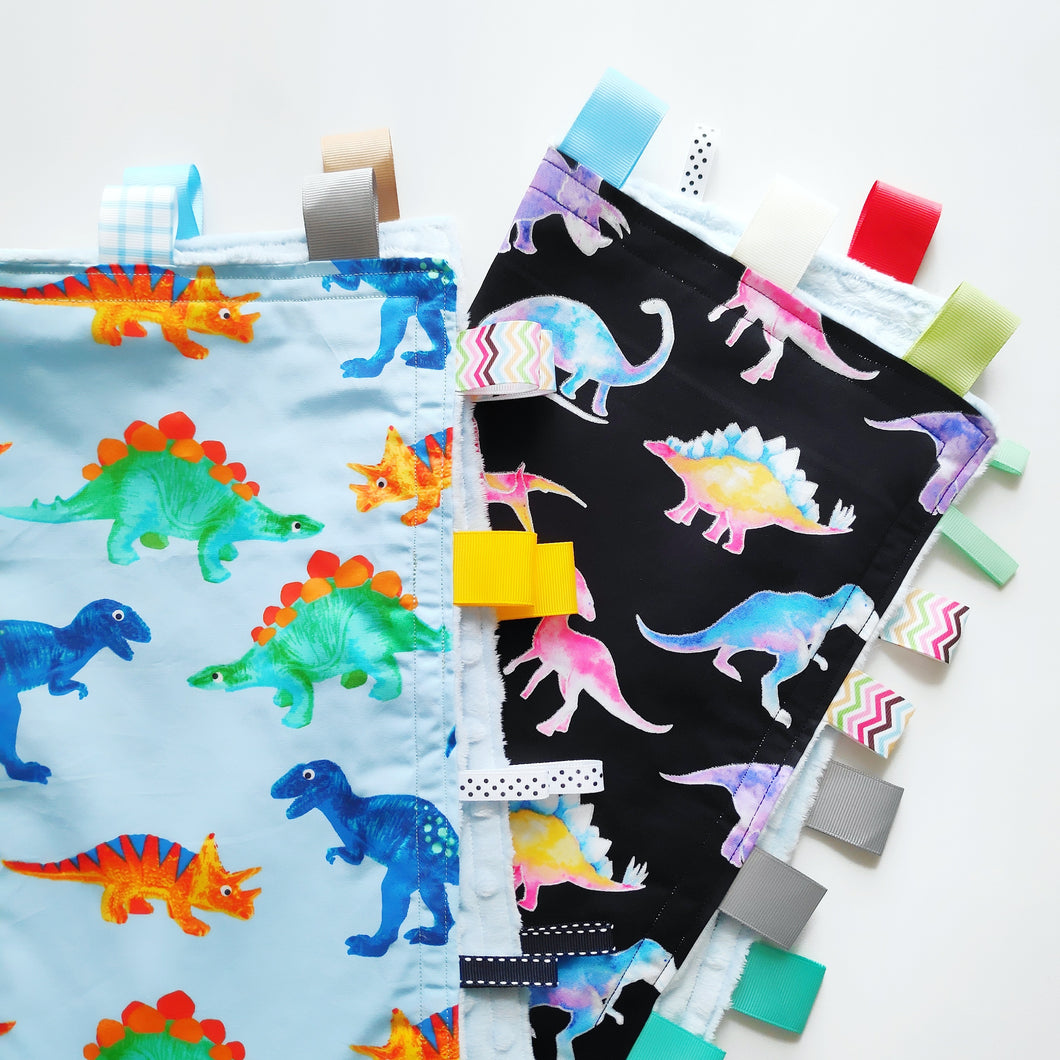 Dino Black & Dino Blue Tag Blankie