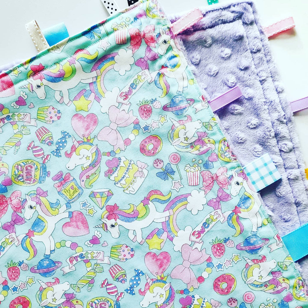 Rainbow Unicorns Tag Blankie