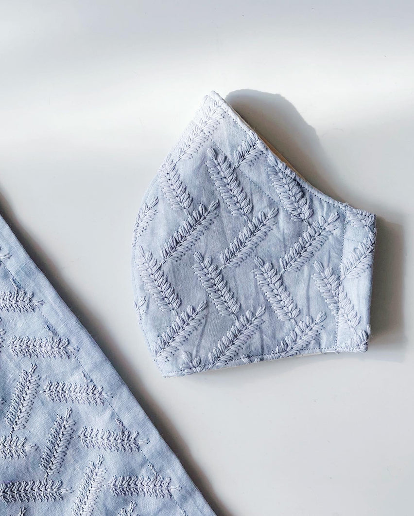 Wheat Broderie (Misty Grey) Face Mask