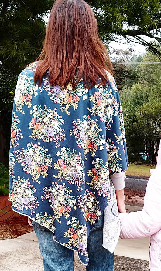 Iris Blue Floral Nursing Poncho (Cotton Spandex)